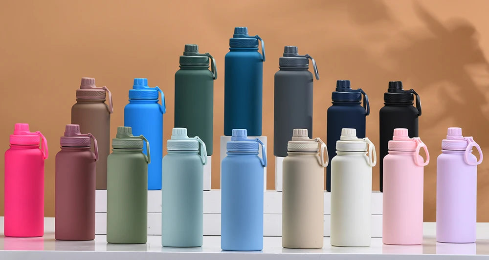 32oz/1000ml Wide Mouth Double Wall Sports Travel Vacuum Insulated Stainless Steel Water Bottle with Straw Lid - Image 3