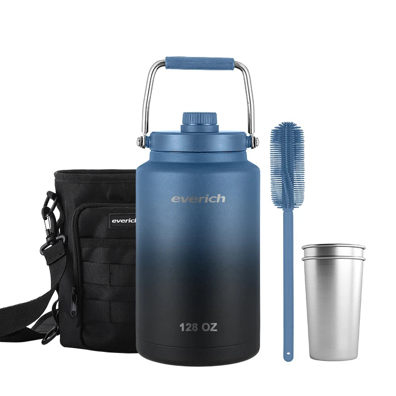 64oz 128oz Double Wall Vacuum Insulated Growler Stainless Steel Wide Mouth Sports Hot Cold Water Bottle