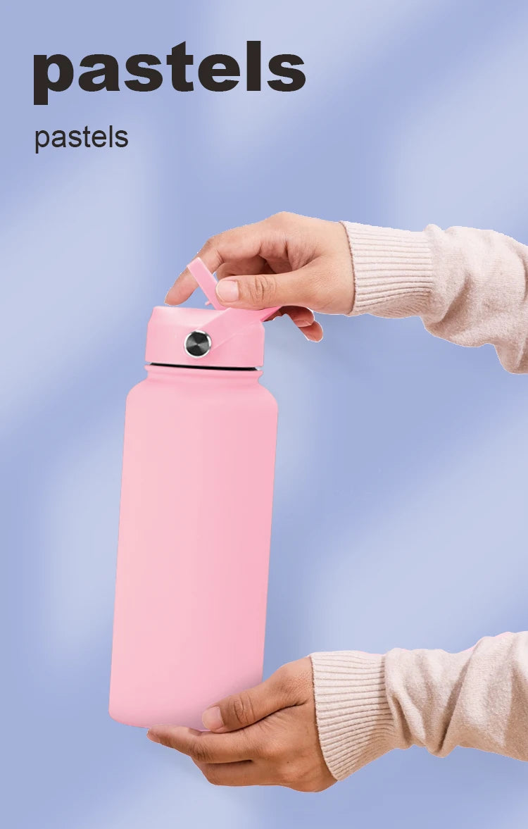 32oz/1000ml Wide Mouth Double Wall Sports Travel Vacuum Insulated Stainless Steel Water Bottle with Straw Lid - Image 4
