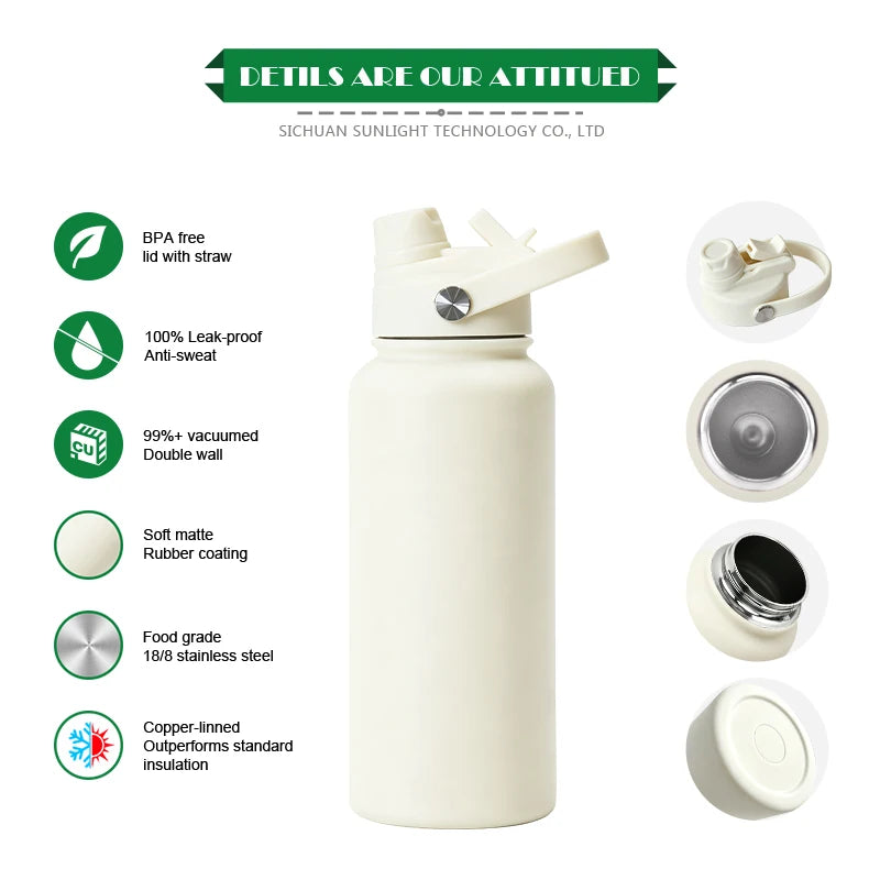 Eco Friendly Drink Bottle Insulated Water Bottle 1000ml Metal Waterbottle Stainless Steel Water Bottle With Straw - Image 3