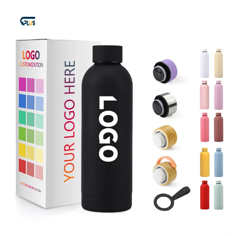 Water Bottle Black Metal Flask Double Wall Vacuum Stainless Steel Gym Water Bottle Insulated Sport Drink Bottle