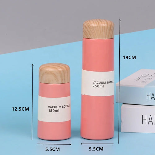 150ml 250ml Mini Vacuum Flask With Wood Grain Lid Double Wall Stainless Steel Pocket Water Bottle Printing - Image 2