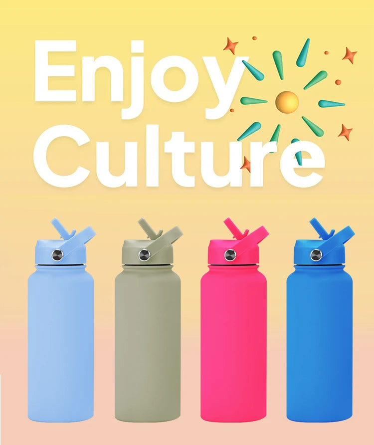 32oz/1000ml Wide Mouth Double Wall Sports Travel Vacuum Insulated Stainless Steel Water Bottle with Straw Lid - Image 6