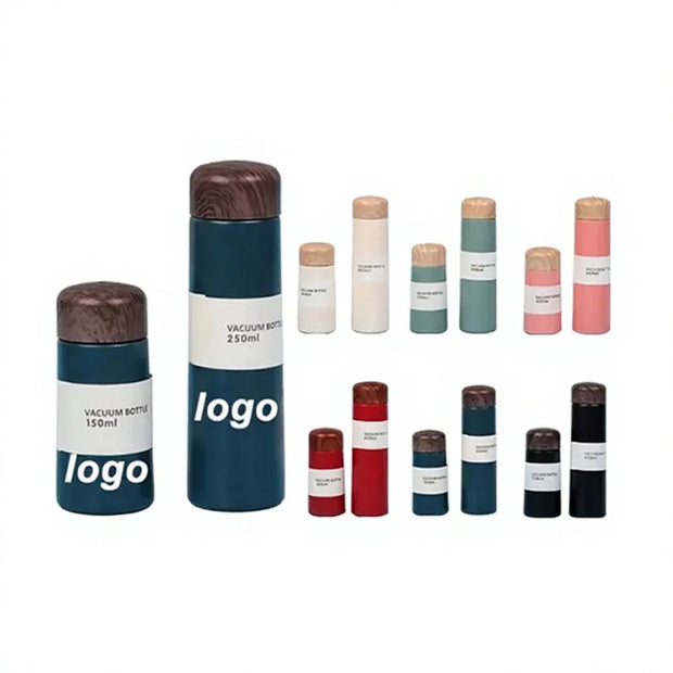 150ml 250ml Mini Vacuum Flask With Wood Grain Lid Double Wall Stainless Steel Pocket Water Bottle Printing