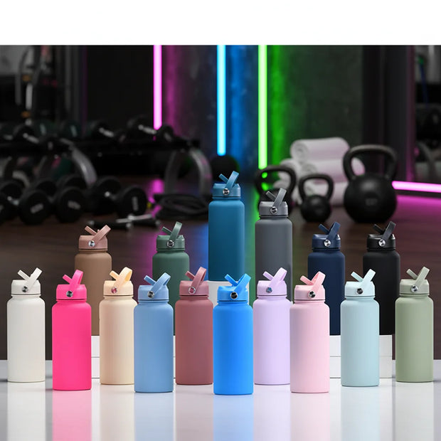 32oz/1000ml Wide Mouth Double Wall Sports Travel Vacuum Insulated Stainless Steel Water Bottle with Straw Lid