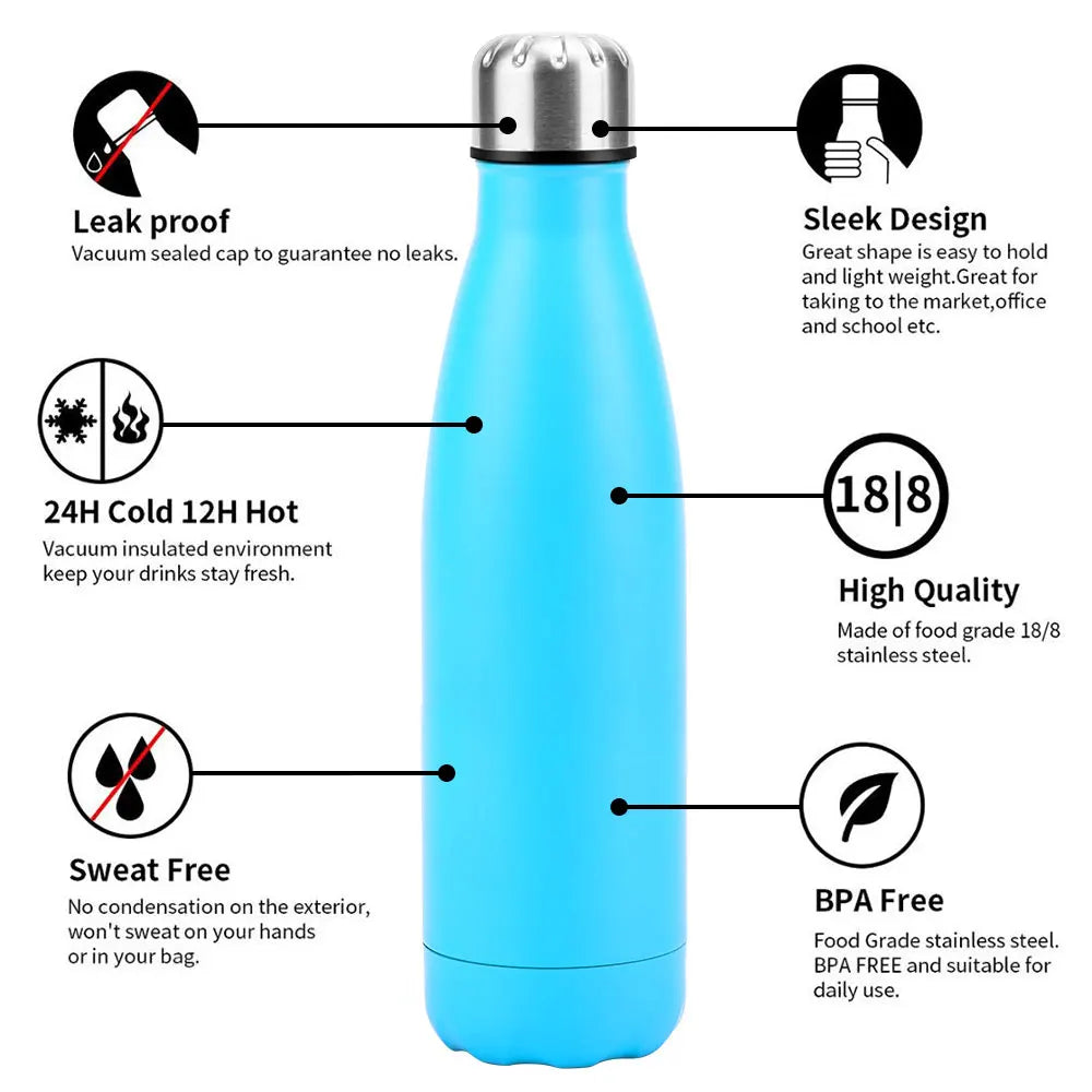 Unique 500ml Double Wall Insulated Stainless Steel Water Bottles with Lid Water Bottle - Image 5