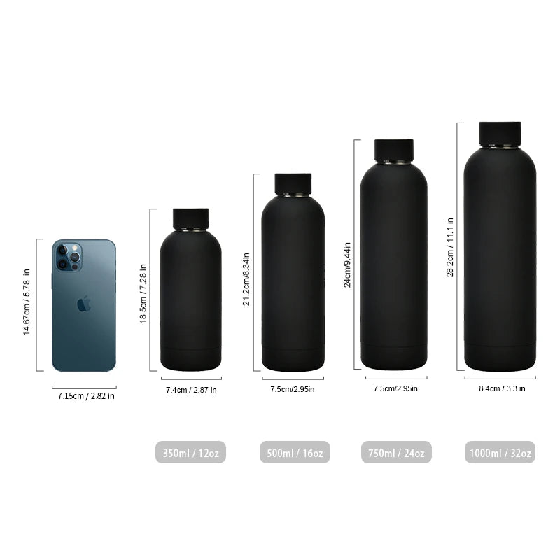 Water Bottle Black Metal Flask Double Wall Vacuum Stainless Steel Gym Water Bottle Insulated Sport Drink Bottle - Image 4