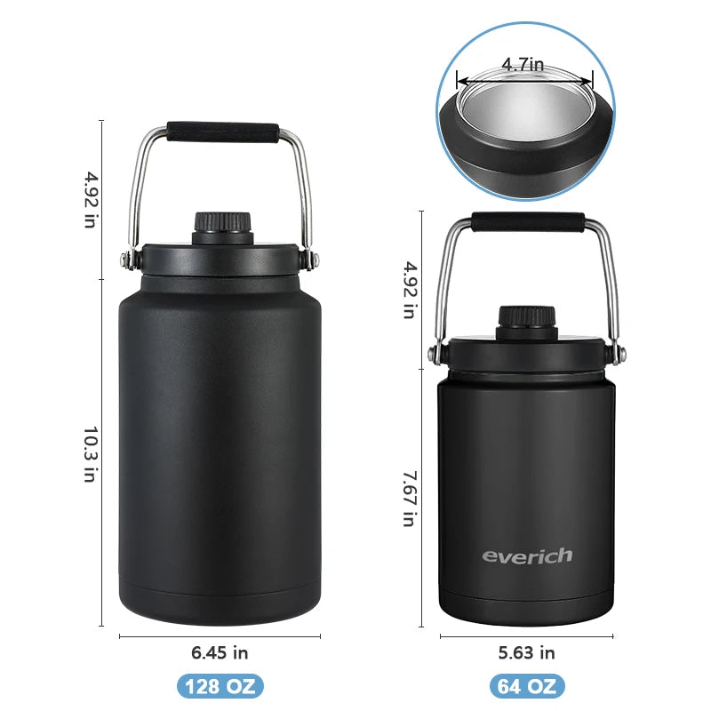64oz 128oz Double Wall Vacuum Insulated Growler Stainless Steel Wide Mouth Sports Hot Cold Water Bottle - Image 6